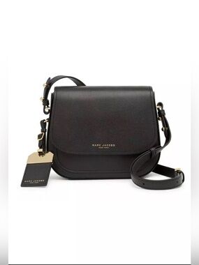 Marc Jacobs Black Leather Crossbody Saddle Bag with Gold Hardware